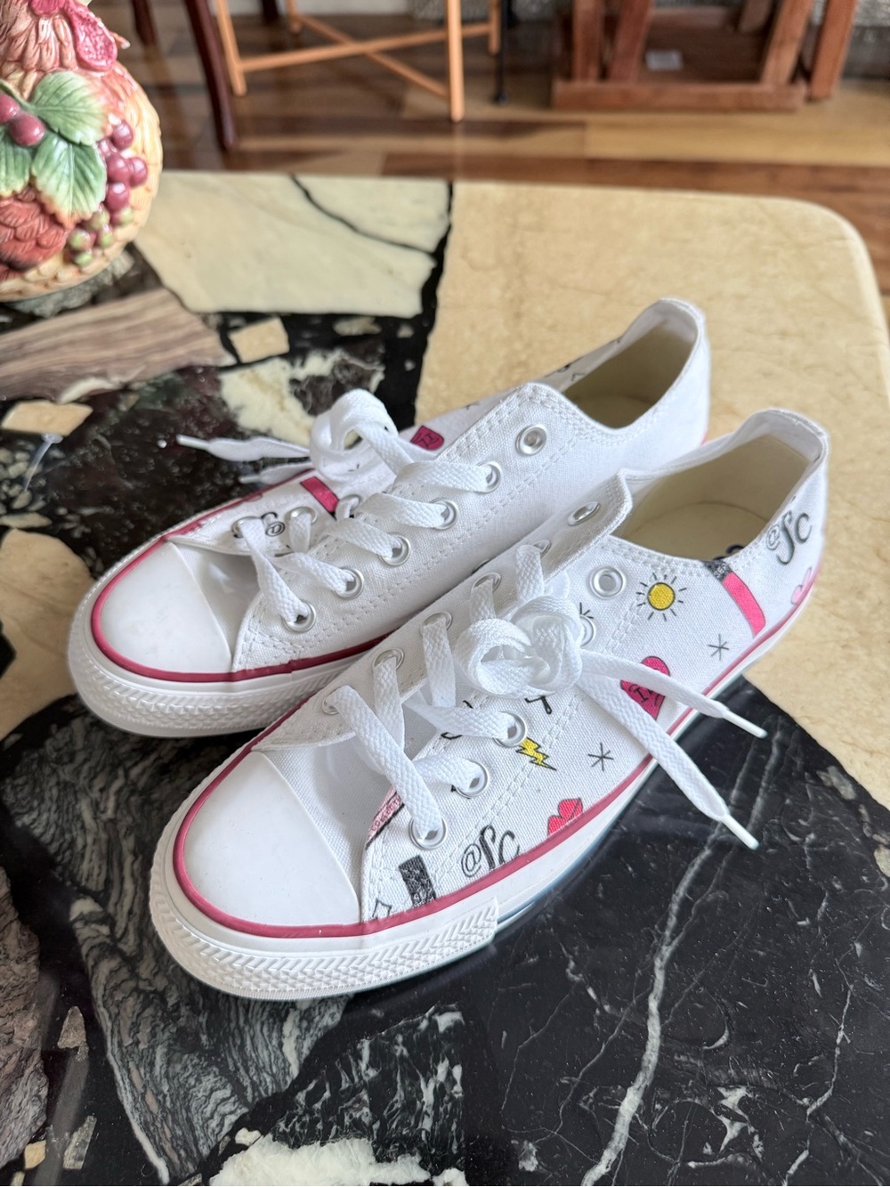 Converse  White Low-Top Sneakers with Pred Trim and Doodle Accents